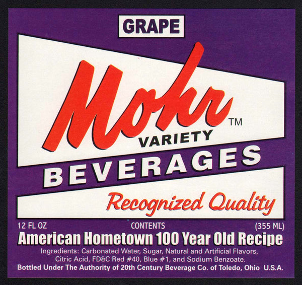 Vintage soda pop bottle label MOHR GRAPE Toledo Ohio unused new old stock n-mint+
