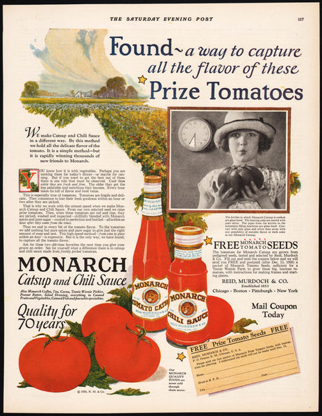 Vintage magazine ad MONARCH CATSUP and CHILI SAUCE from 1926 Prize Tomatoes pictured