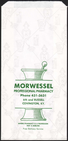 Vintage bag MORWESSEL PHARMACY Covington Kentucky mortar and pestle pictured n-mint
