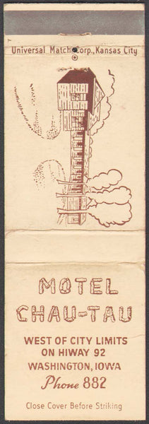 Vintage matchbook cover MOTEL CHAU-TAU with the motel pictured Washington Iowa
