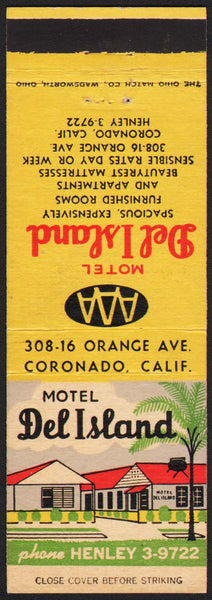 Vintage matchbook cover MOTEL DEL ISLAND with picture AAA Coronado California