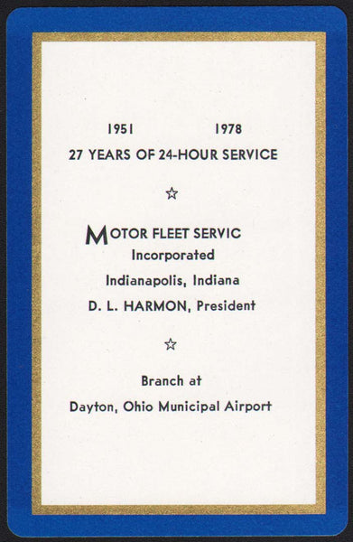 Vintage playing card MOTOR FLEET SERVICE Harmon Indianapolis Indiana Dayton Ohio