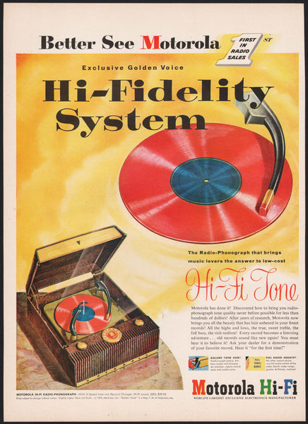 Vintage magazine ad MOTOROLA HI FI from 1953 Hi Fidelity Phonograph pi ...