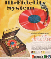 Vintage magazine ad MOTOROLA HI FI from 1953 Hi Fidelity Phonograph pictured