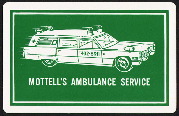 Vintage playing card MOTTELLS AMBULANCE SERVICE car pictured Long Beach California