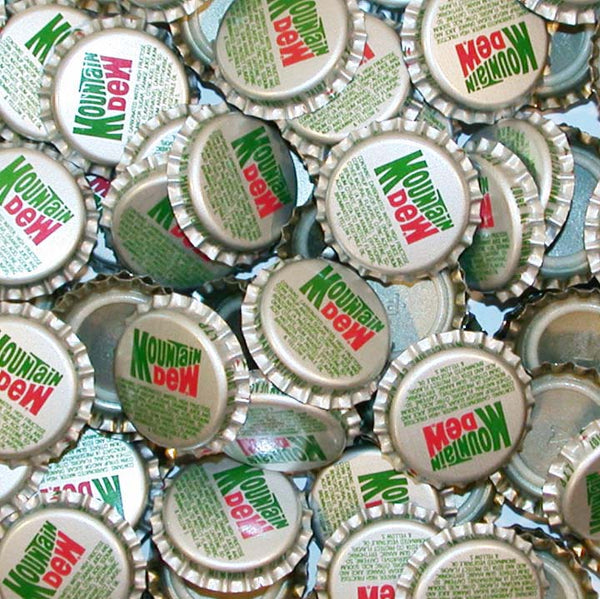 Soda pop bottle caps Lot of 12 MOUNTAIN DEW silver plastic unused new old stock