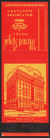 Vintage matchbook cover MOUNT ROYAL HOTEL old hotel pictured Baltimore Maryland