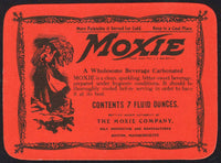 Vintage soda pop bottle label MOXIE early one woman with wheat pictured n-mint+