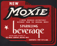 Vintage soda pop bottle label MOXIE NEW SPARKLING BEVERAGE die cut Boston n-mint