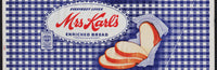 Vintage bread wrapper MRS KARLS 1957 Interstate Bakeries Milkwaukee Wisconsin