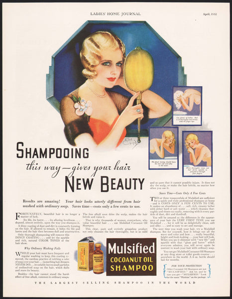 Vintage magazine ad MULSIFIED SHAMPOO from 1932 woman pictured Earl Christy art