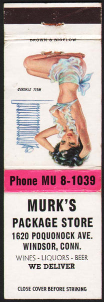 Vintage matchbook cover MURKS PACKAGE STORE Wines Beers girlie pictured Windsor Conn