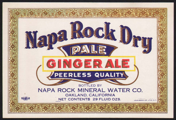 Vintage soda pop bottle label NAPA ROCK DRY GINGER ALE Oakland California unused