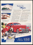 Vintage magazine ad NASH 1939 red automobile picturing cars in winter scenes