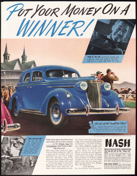 Vintage magazine ad NASH AUTOMOBILE 1937 picturing the Nash Lafayette 400 car
