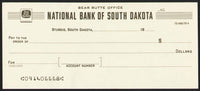 Vintage bank check NATIONAL BANK OF SOUTH DAKOTA Bear Butte Office Sturgis n-mint+