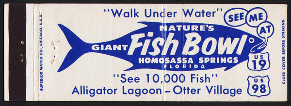 Vintage matchbook cover NATURES GIANT FISH BOWL full length Homosassa Springs FL