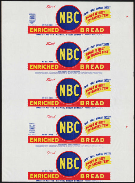 Vintage bread wrapper NBC Nabisco National Biscuit Co Buffalo NY new old stock
