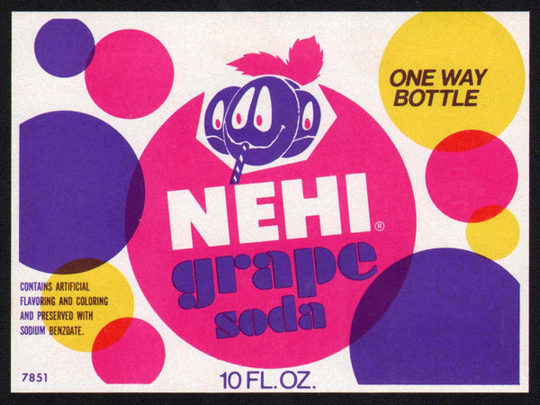 Vintage soda pop bottle label NEHI GRAPE faces pictured unused new old stock