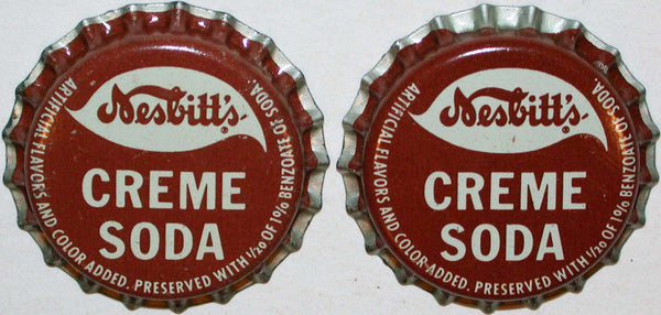 Soda pop bottle caps NESBITTS CREME SODA Lot of 2 cork lined new old stock