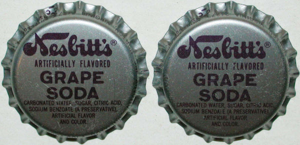 Soda pop bottle caps NESBITTS GRAPE #1 Lot of 2 plastic lined new old stock