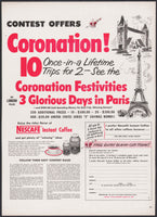 Vintage magazine ad NESCAFE COFFEE 1953 Coronation Day Queen Elizabeth II 2 page