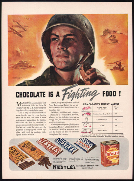 Vintage magazine ad NESTLES CHOCOLATE AND COCOA 1942 Lawrence Wilbur soldier art