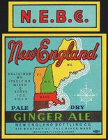 Vintage soda pop bottle label NEW ENGLAND GINGER ALE map picture Fall River Mass
