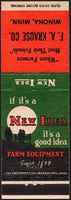 Vintage matchbook cover NEW IDEA FARM EQUIPMENT Winona Minnesota F A Krause Co