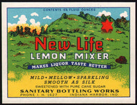 Vintage soda pop bottle label NEW LIFE LEMON MIXER Indiana Harbor Ind n-mint+