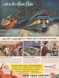 Vintage magazine ad NEW YORK CENTRAL TRAIN 1946 Santa and locomotive artwork
