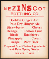 Vintage sign NEZINSCOT BOTTLING CO soda pop Turner Maine cardboard new old stock