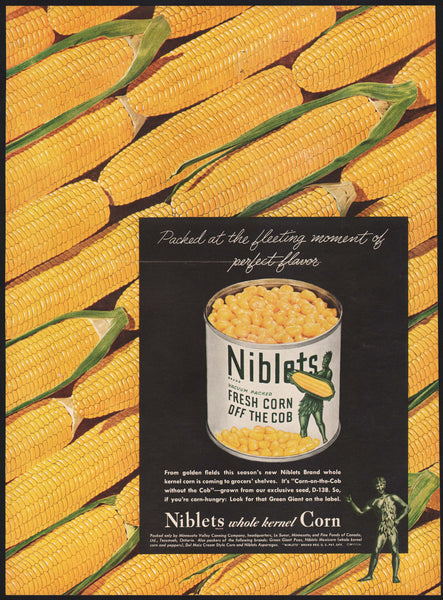 Vintage magazine ad NIBLETS WHOLE KERNEL CORN from 1945 with Green Giant pictured