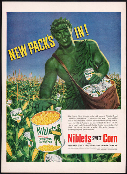 Vintage magazine ad NIBLETS SWEET CORN from 1951 with the Green Giant pictured