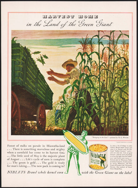 Vintage magazine ad NIBLETS CORN 1942 Green Giant N C Wyeth Bringing In The Ears