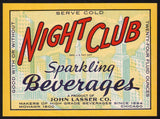 Vintage soda pop bottle label NIGHT CLUB BEVERAGES city skyline pictured Chicago