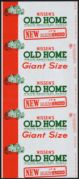 Vintage bread wrapper NISSENS OLD HOME house pictured Brewer Maine new old stock