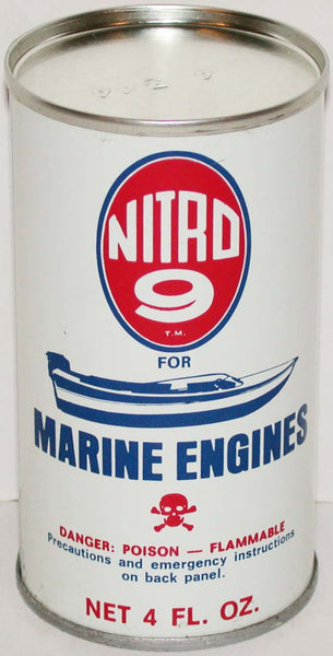 Vintage oil can NITRO 9 for Marine Engines skull and crossbones Nashville full n-mint