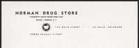 Vintage letterhead NORMAN DRUG STORE mortar pestle La Salle Colorado n-mint+