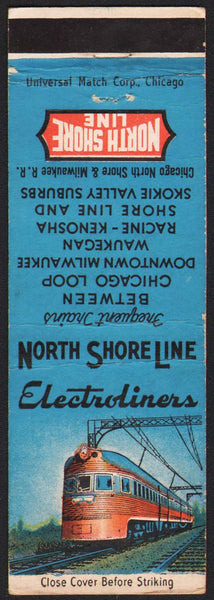 Vintage matchbook cover NORTH SHORE LINE #1 with Electroliner train pictured