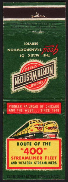 Vintage matchbook cover NORTH WESTERN Chicago System 400 streamliner trains