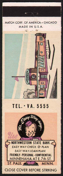 Vintage matchbook cover NORTHWESTERN State Bank with bank pictured