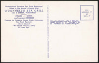 Vintage postcard O'DONNELLS SEA GRILL Harbor Room Raw Bar Washington DC linen