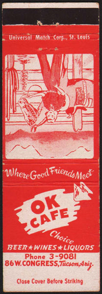 Vintage matchbook cover OK CAFE woman and horse by coral pictured Tucson Arizona