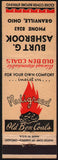 Vintage matchbook cover OLD BEN COALS lump pictured Burt Ashbrook Granville Ohio