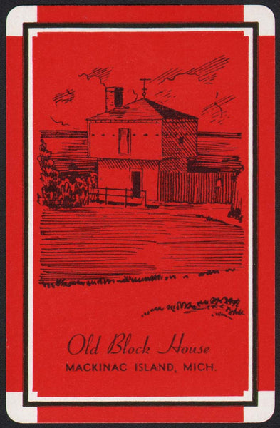 Vintage playing card OLD BLOCK HOUSE fort pictured on Mackinac Island Michigan