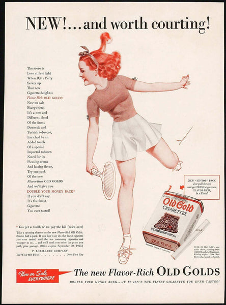 Vintage magazine ad OLD GOLD CIGARETTES from 1940 pinup girlie by George Petty