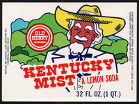 Vintage soda pop bottle label OLD KERRY KENTUCKY MIST southern man Haverhill MA
