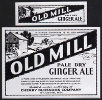Vintage soda pop bottle label OLD MILL GINGER ALE Cherry Blossoms St Louis MO