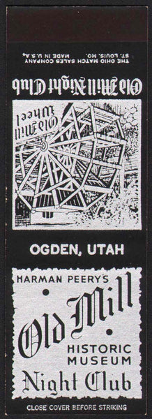 Vintage matchbook cover OLD MILL NIGHT CLUB Peery Ogden Utah salesman sample
